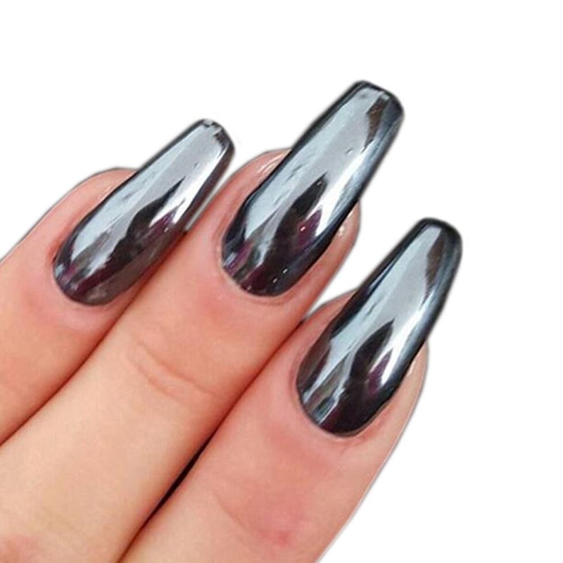 MEILINDS Chrome Nail Powder Metallic Mirror Effect Nail Powder Nail Art Chrome Black Mirror Powder Shiny Ultra Thin Dazzling Pigment Dust Nail Glitter Metal Decor for DIY Nail Art Gel Polish 1g/Bottle - Image 4